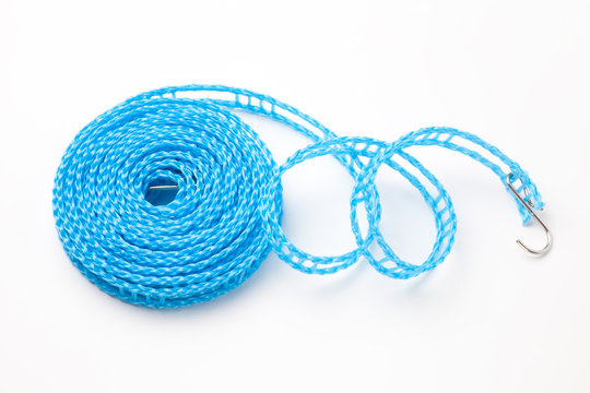 Roll Of Blue Rope Isolated On White Background