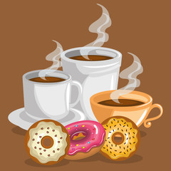 delicious coffee cup and donuts