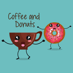 delicious coffee cup and donuts kawaii character