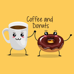 delicious coffee cup and donuts kawaii character