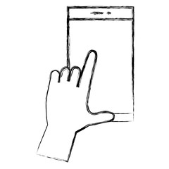 hand human with smartphone device isolated icon