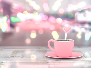 Coffee pink cup on wooden table