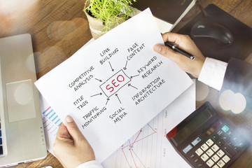 Notebook with Tolls and Notes about SEO,concept