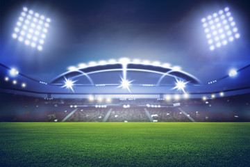 stadium in lights and flashes 3D rendering. - obrazy, fototapety, plakaty