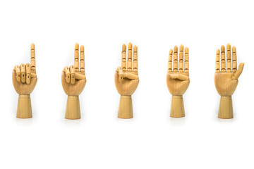 Wood carving hand Placed on a white background