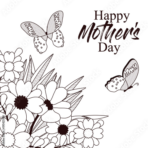 Happy Mothers Day Card With Butterflies And Flowers