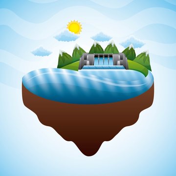 landscape hydroelectric dam electricity - renewable energy vector illustration