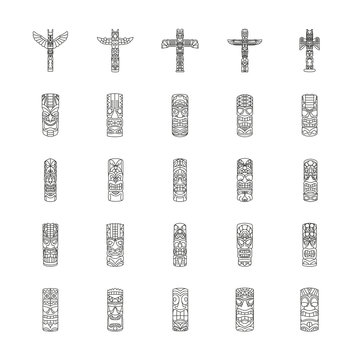 Totem icons set , outline style