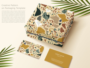 Terrazzo Pattern on Packaging Template : Gift Box and Business Card : Vector Illustration