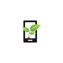 Abstract mobile phone and green leaf logo and icon design template