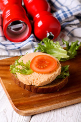 sandwich with sliced vegetarian sausage