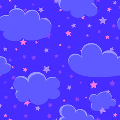 sky background with stars and clouds. vector seamless pattern