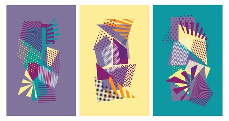 Colorful trendy geometric flat elements of pattern memphis. Pop art style texture. Modern abstract design poster and cover template