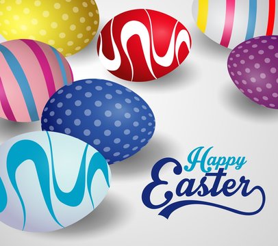 Happy easter background design with colorful easter eggs. Easter greetings card template with space for text