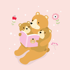 The bear mother is reading tales with two kids bear vector.