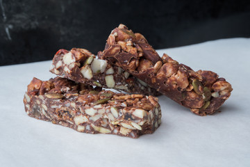 chocolate energy bars with nuts and seeds
