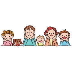 頬杖をつく家族