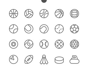 Sport Balls UI Pixel Perfect Well-crafted Vector Thin Line Icons 48x48 Ready for 24x24 Grid for Web Graphics and Apps with Editable Stroke. Simple Minimal Pictogram
