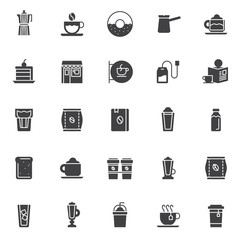 Coffee shop vector icons set, modern solid symbol collection, filled style pictogram pack. Signs, logo illustration. Set includes icons as