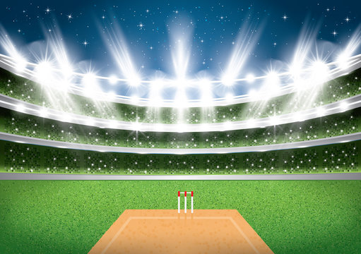 Cricket Stadium with Spotlights.