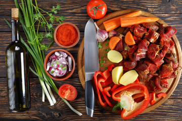 raw ingredients for meat and vegetable stew