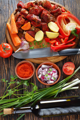raw ingredients for meat and vegetable stew