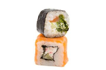 Japanese sushi rolls isolated