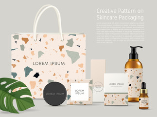 Beautiful Terrazzo Pattern on Skincare Packaging Template : Vector Illustration