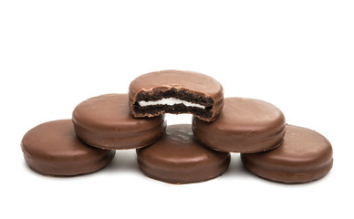 chocolate biscuit sandwich in chocolate glaze isolated