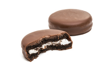 chocolate biscuit sandwich in chocolate glaze isolated