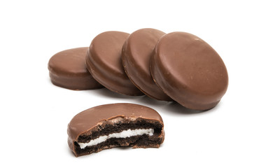 chocolate biscuit sandwich in chocolate glaze isolated