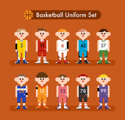 basketball uniform character vector flat design illustration set 