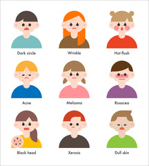 beauty skin type care character vector flat design illustration set 
