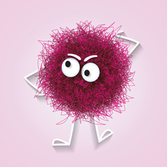 Fluffy cute pink spherical creature thinking