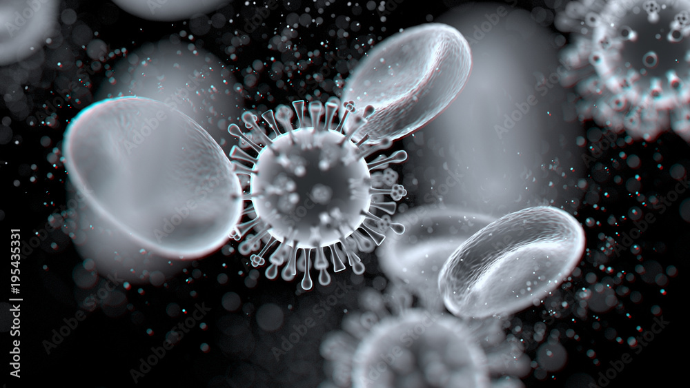 Wall mural 3d rendering abstract background of viruses in blood