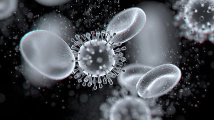 Obraz premium 3D rendering abstract background of viruses in blood