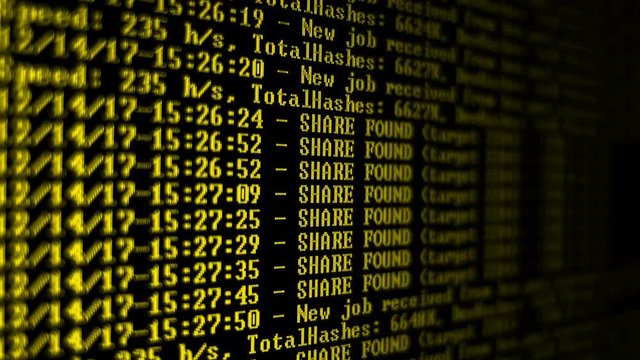 Mining Cryptocurrency process program on display PC. Using Software. Share Found.