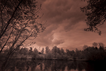 Obraz premium Wolken über dem Wald - Infrarot