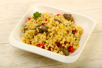 Bulgur with chicken hearts