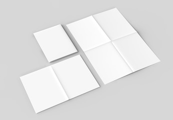 8 page leaflet - French fold right angle vertical brochure mock up isolated on soft gray background. 3D illustrating.