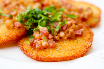 Potato pancakes with bacon