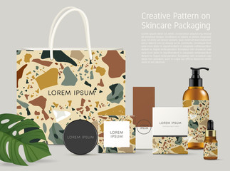 Beautiful Terrazzo Pattern on Skincare Packaging Template : Vector Illustration