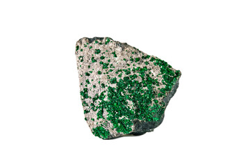 Macro shooting of natural gemstone. Raw mineral fluorite, China. Isolated object on a white background.