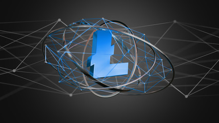 Litecoin crtpto currency sign flying around a network connection - 3d render