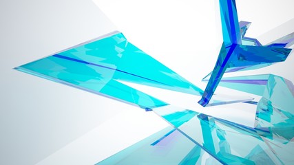 Abstract white and colored gradient glasses interior multilevel public space with window. 3D illustration and rendering.