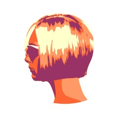 Portrait of beautiful woman in black sunglasses. Short hair. Side view