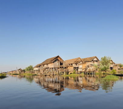 Simple wooden architecture on a water