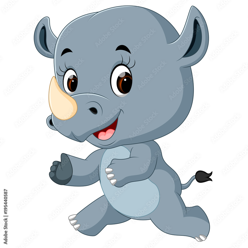 Sticker cute happy rhino cartoon