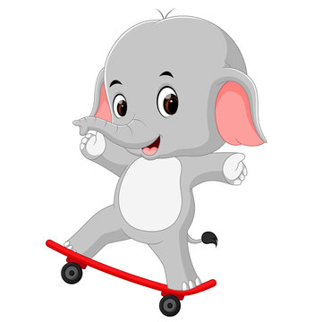 cute elephant playing skateboard