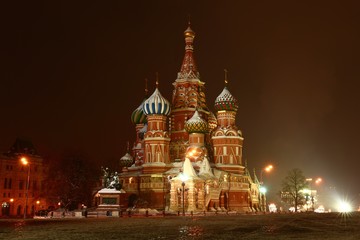 St. Basil's Cathedral on Red Square in Moscow. Winter Night illumination. 

